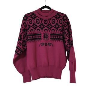 Vintage Tyrolia Skiwear by Head Fuchsia Fair Isle Nordic Wool Sweater L 80s